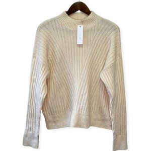 Sophie Rue Women's L Mock Neck Knit Ribbed Stretch Pullover Sweater Light Beige